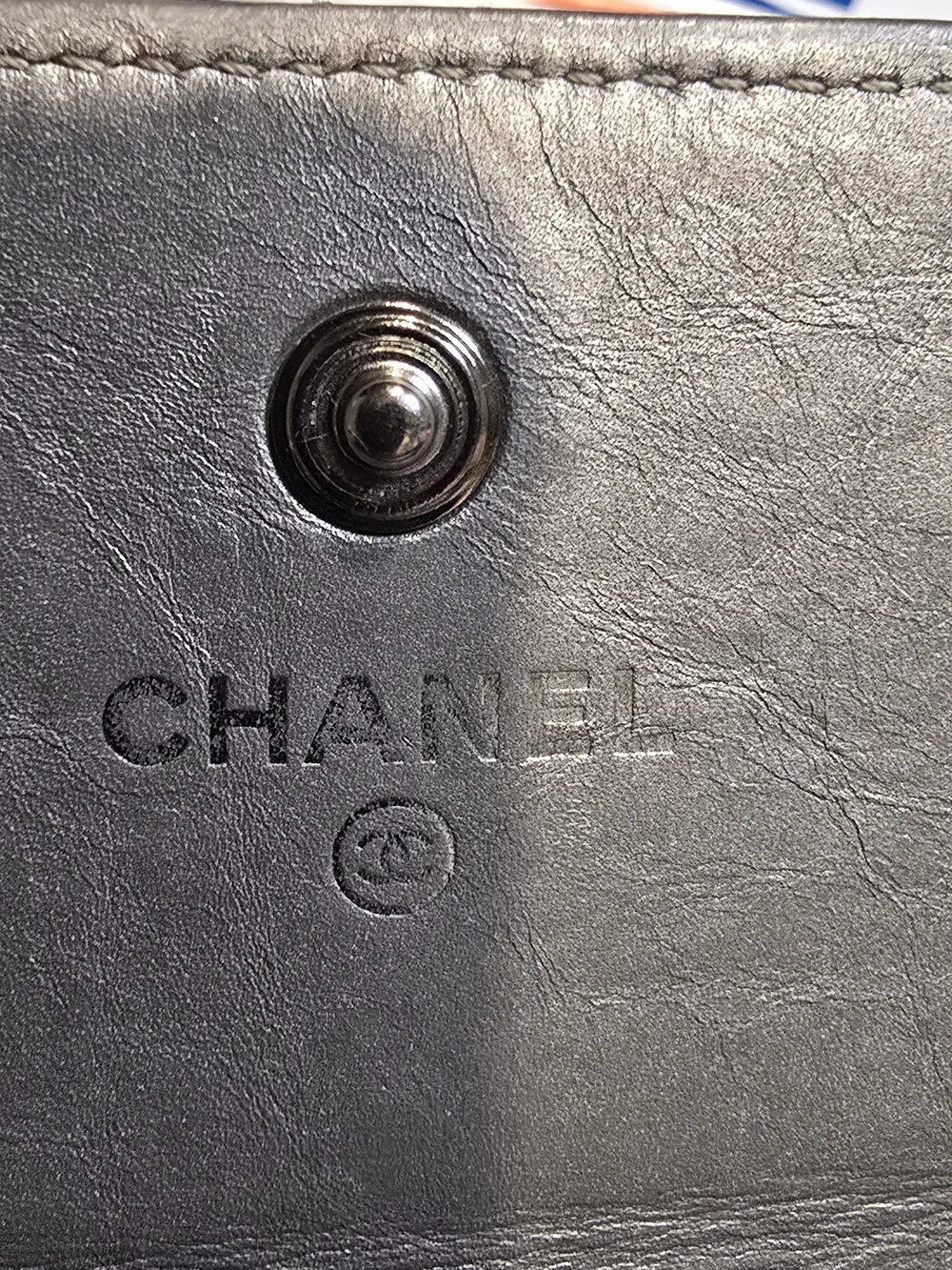 CHANEL Metallic Silver Quilted Leather Long Wallet with Black CC